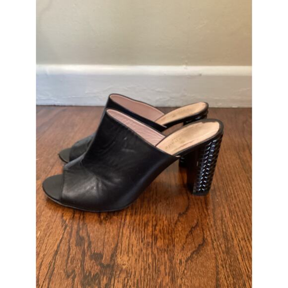 Kate Spade Black Leather Slide Mules w Geometric Glossy Stacked Heel 7.5 - Picture 3 of 7